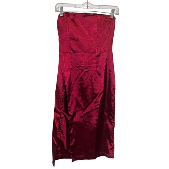 NWT Meshki Alayna Strapless Burgundy Satin Midi Dress S Small - Picture 3 of 12